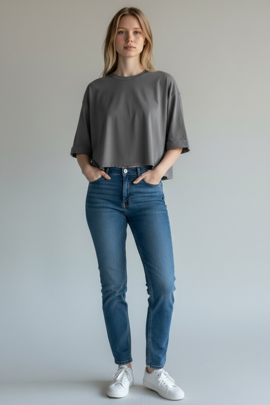 Oversized Cropped T-Shirt Gray